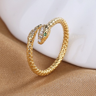 Conjunto Feminino Vintage Cobra Aberto Anel Ajustável De Zircônia E Pino