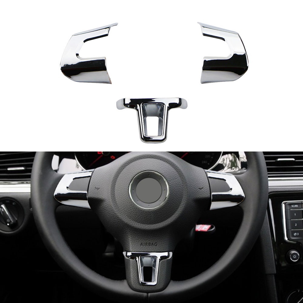 Guarnição Do Volante Carro Para Volkswagen VW Golf 6 MK6 Polo Jetta MK5 6R Bora Chome Adesivo Capa Acessórios De Estilo
