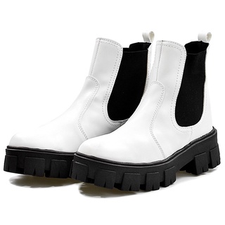 Bota Coturno Dubuy Feminina Tratorada Chelsea Branco Sola Preta Drop 1504FG