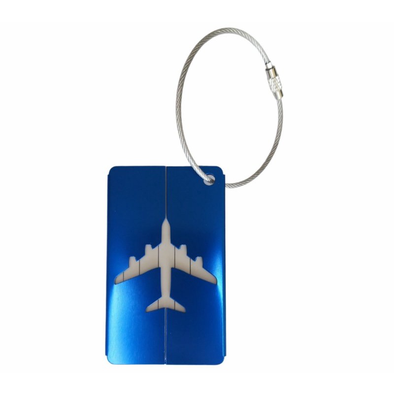 Tag Identificador de Mala de Viagem com Cartão em Alumínio e Laço em Aço Inoxidável - Azul