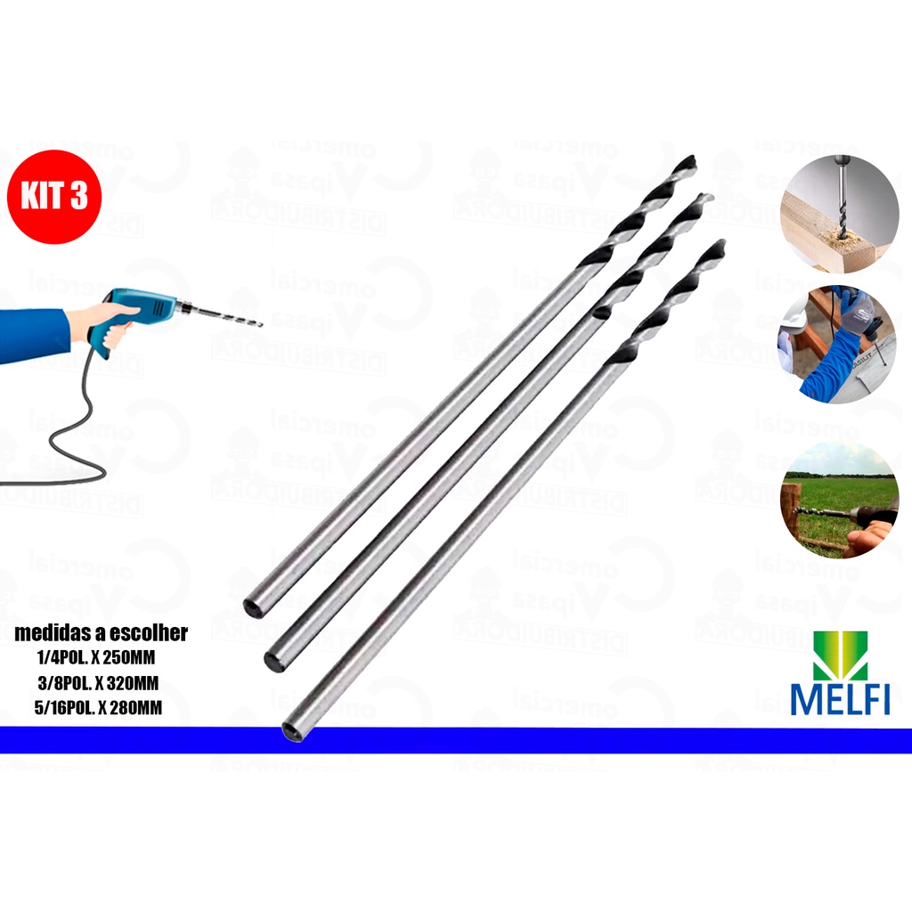 Kit Jogo 3 Brocas Mourão Longa Com Guia Medida A Escolher Para Madeira Pergolado Telhas Profissional em Oferta na Shopee