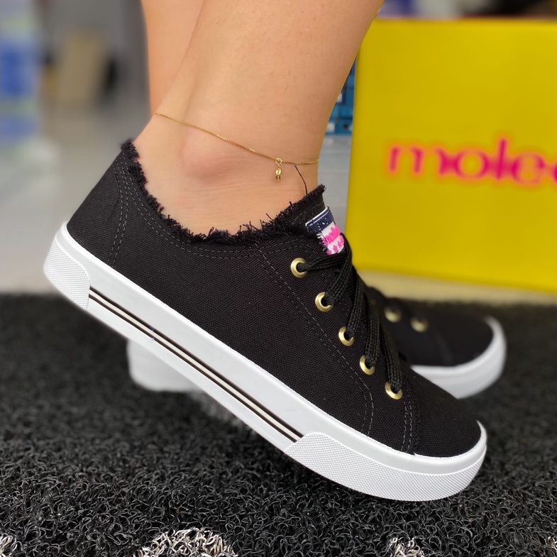 Tênis Feminino Moleca Casual Confortável Sapatenis Moda Desfiado Meia