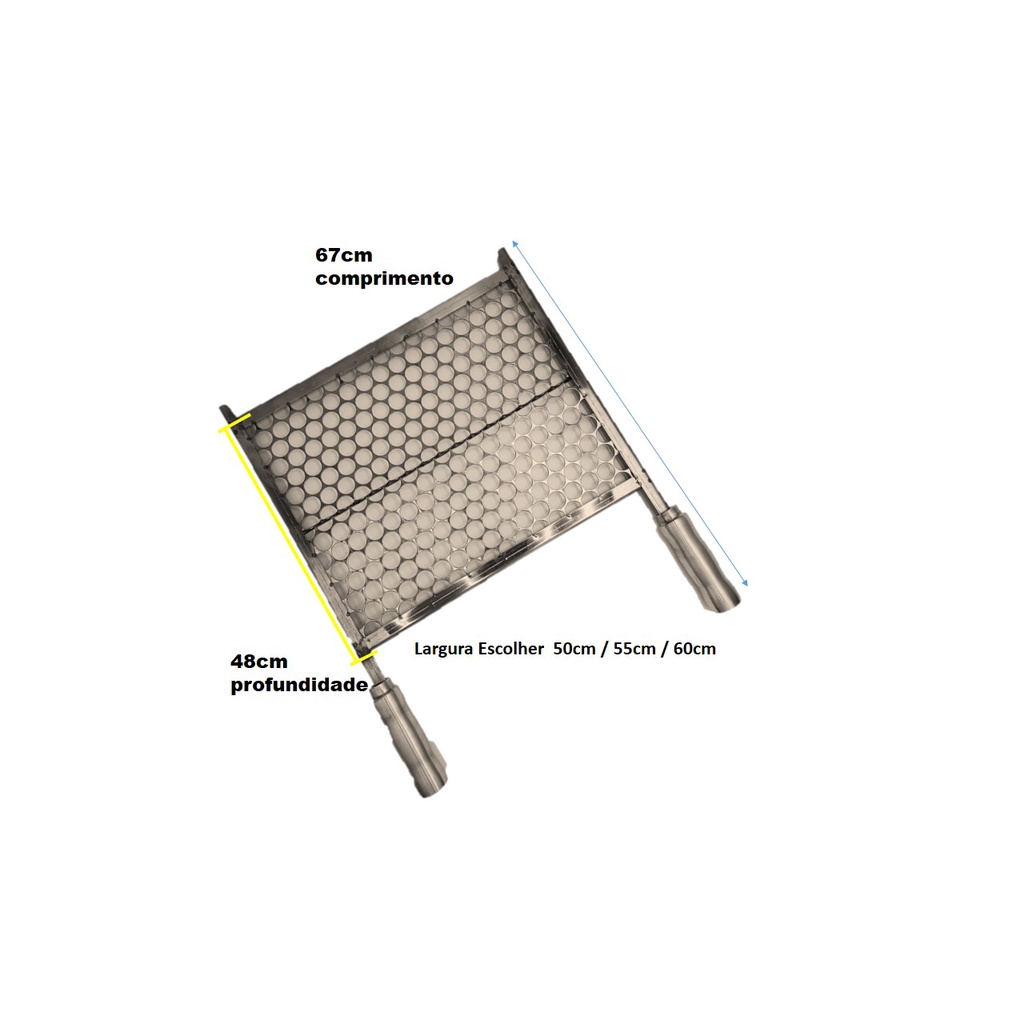 Grelha moeda açoinox tamanhos 40, 45, 50, 57, 55cm e 60cm largura x 48cm prof.