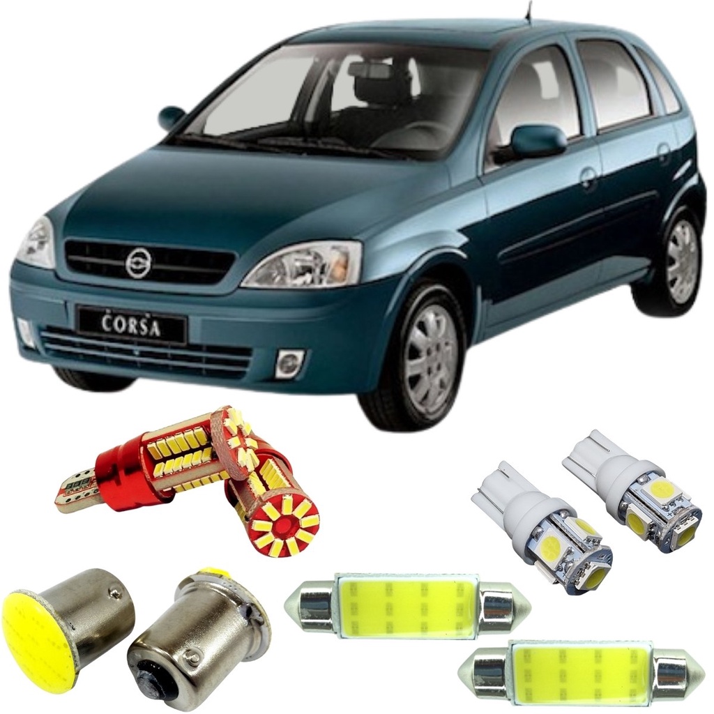 Kit Lâmpadas Led Cob 1 Polo Pingão T10 Torpedo 39mm Luz Super Branca Teto Placa Ré Farolete Chevrolet Gm Corsa
