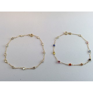 Pulseira Feminina Pedras Coloridas ou Brancas Zircônias Ouro 18k 750