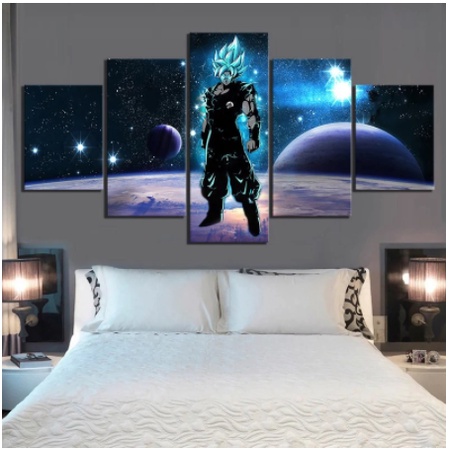 Quadros Decorativos mosaicos 5 peças 1,80 x 0,65 Dragon ball super goku super saiyajin Blue para sua casa, quarto ou sala