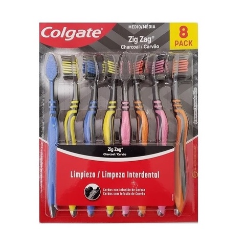 Pack 8 Escovas De Dentes Colgate Zig Zag Carvão Média em Oferta na Shopee