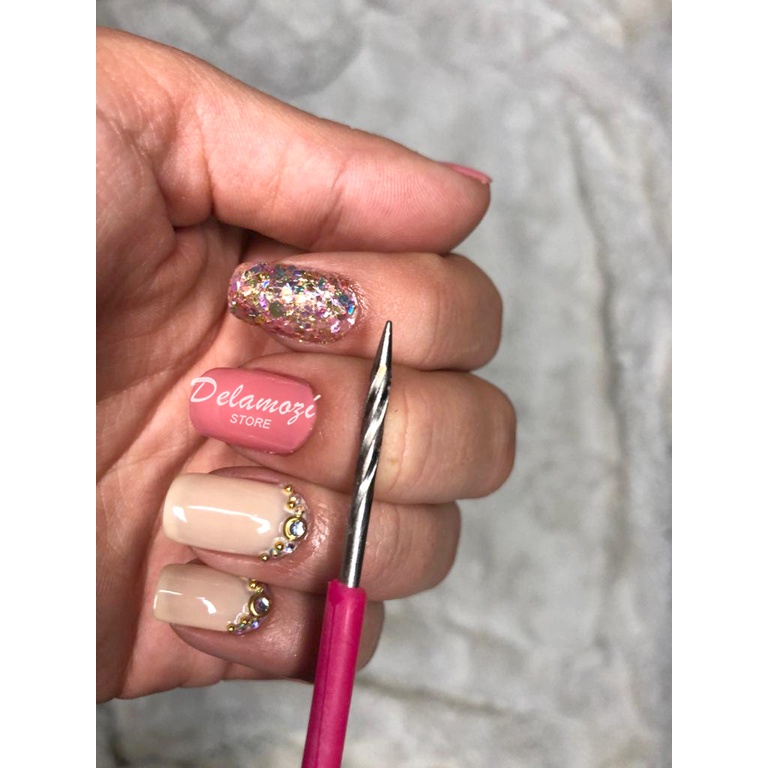 Espátula Mista Isis Cutelaria em inox com silicone Rosa Manicure Pedicure Podologia — imagem 2 de 2