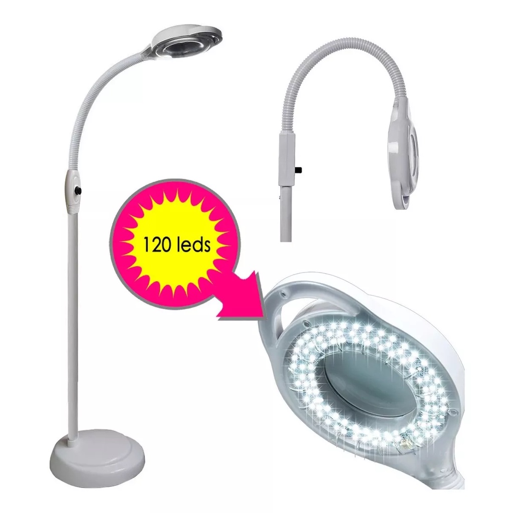 Lupa Luminária Estética Aumento Articulada 120 Leds Tripé Lorben
