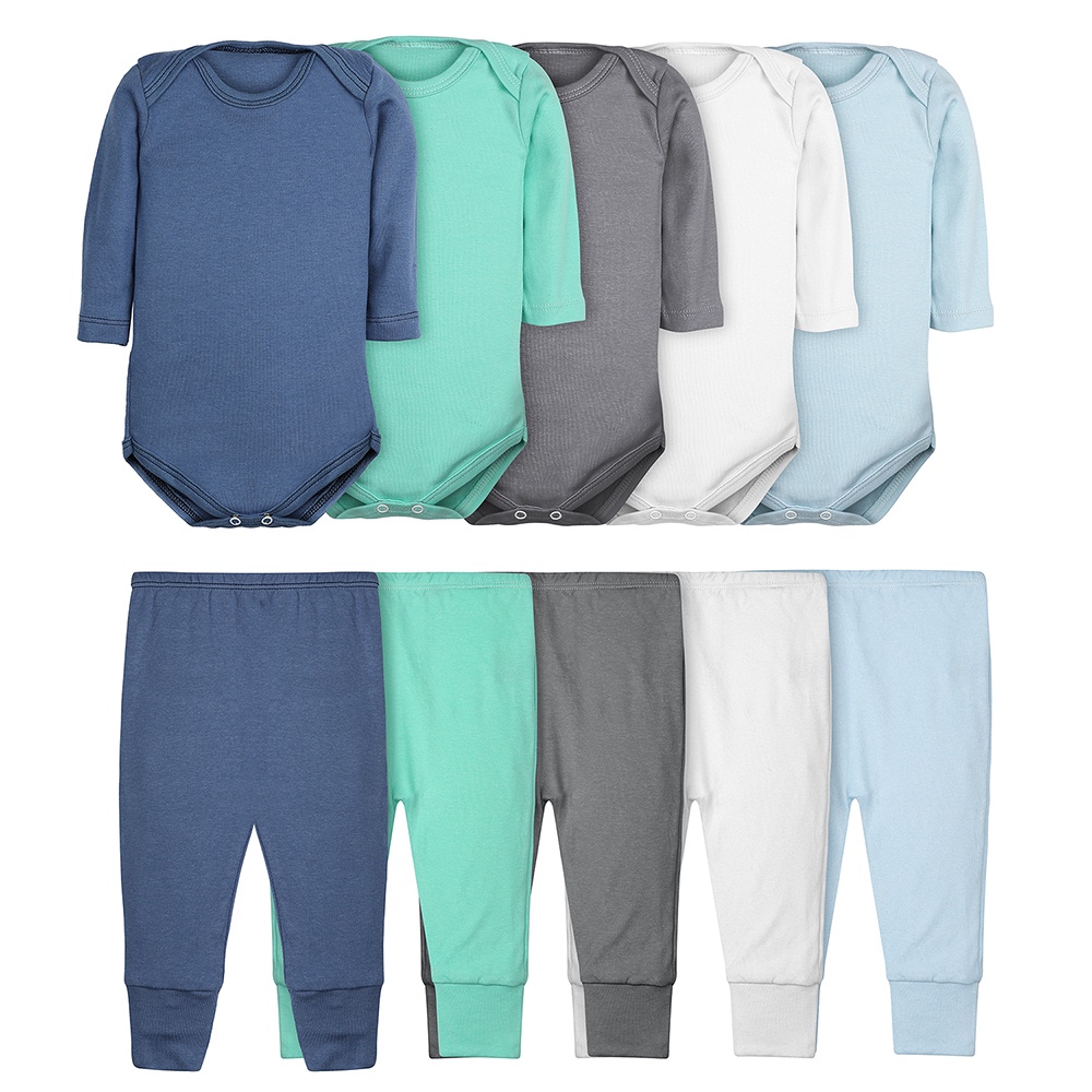 Body Bebê e Calça Mijão Kit 10 Peças Manga Longa Masculino Roupinha de Bebê
