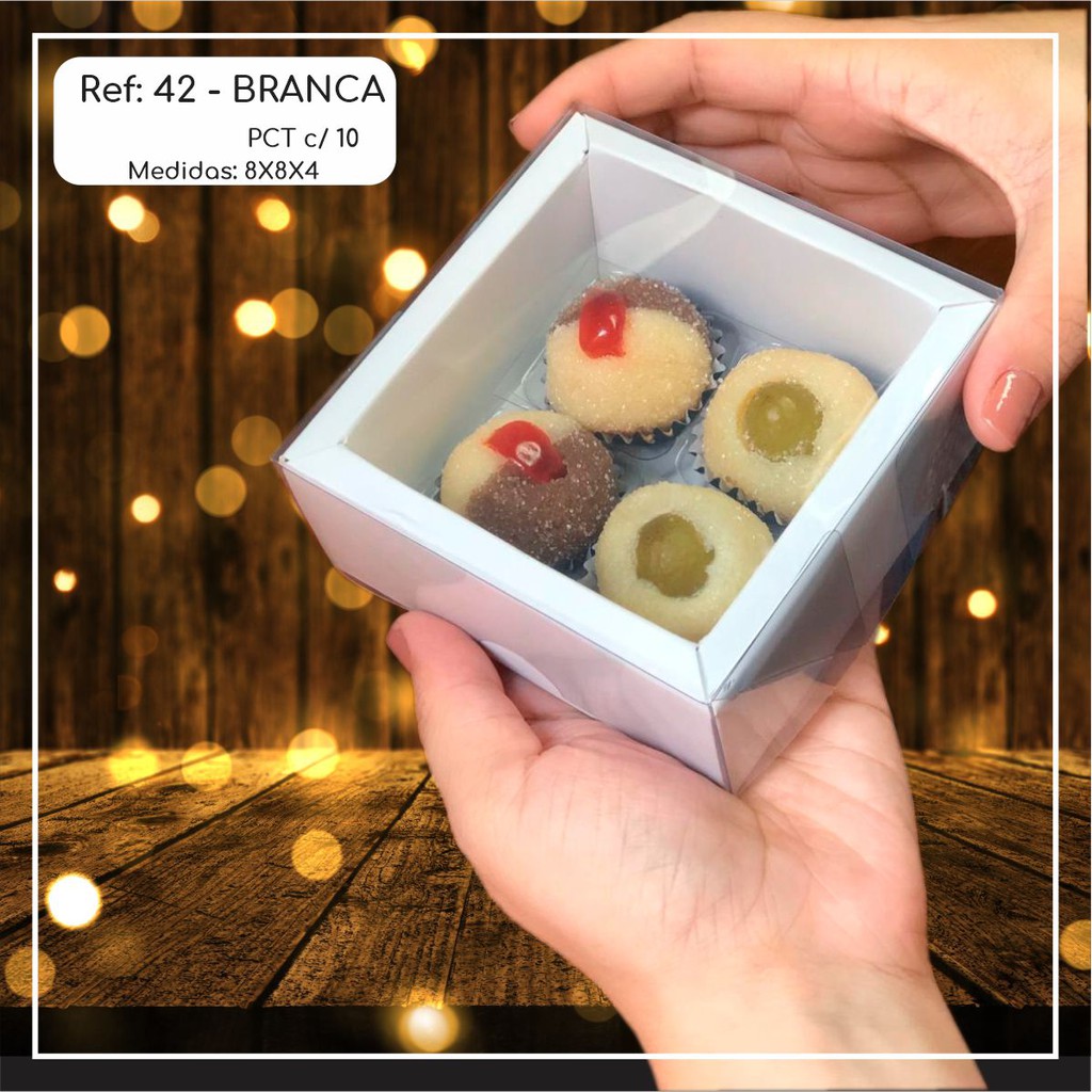 10~50 Caixas Embalagem 4 Doces Com Visor moldura  em  Acetato BRANCA 8x8x4 Ref. 42 ( Chocobraz ) - Stationery