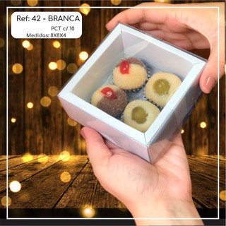 10~50 Caixas Embalagem 4 Doces Com Visor moldura  em  Acetato BRANCA 8x8x4 Ref. 42 ( Chocobraz ) em Oferta na Shopee