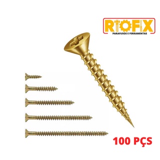 100 Parafusos Chipboard 4,0 mm Para Moveis - Madeira e MDF - Cabeça Chata - Bicromatizado