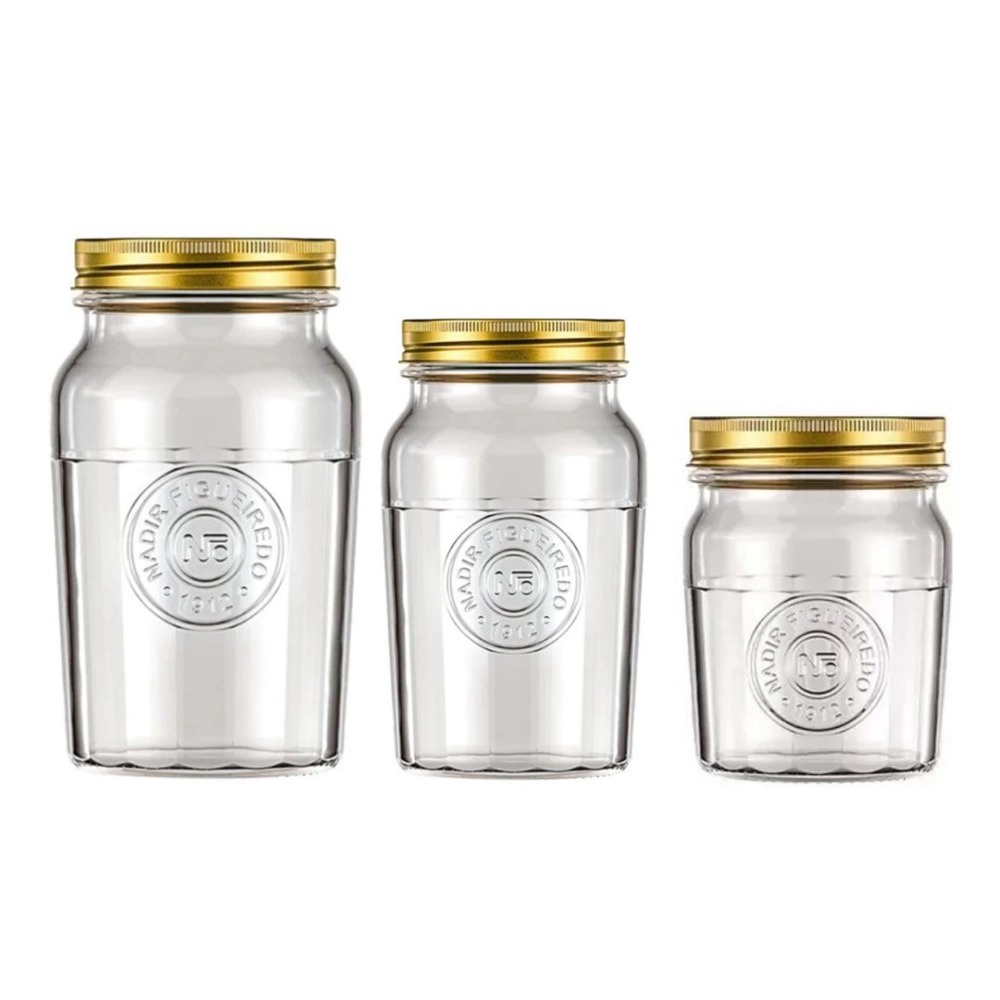 Pote de Vidro Americano Vintage com tampa rosca dourada, (500ml, 1 Litro ou 1,5 Litros)