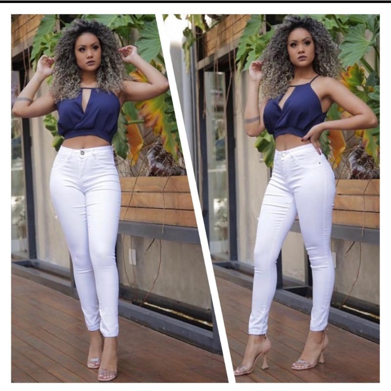 calça branca lisa feminina com laycra wissam jeans