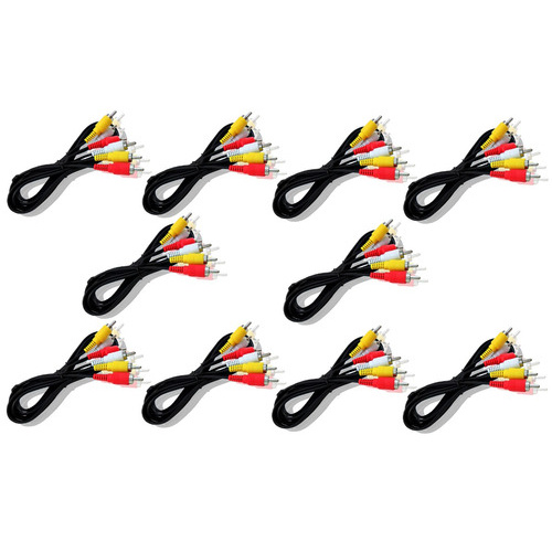 Cabo 3 Rca + 3 Rca 1,5m Áudio E Vídeo Av Kit C 10 Uni C/ Emb