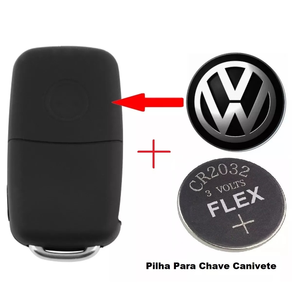 Emblema logo chave canivete 12,9 mm (Tam. Original)  VW Saveiro Gol Up Golf Polo Voyage Fox Jetta + Bateria 2032 em Oferta na Shopee
