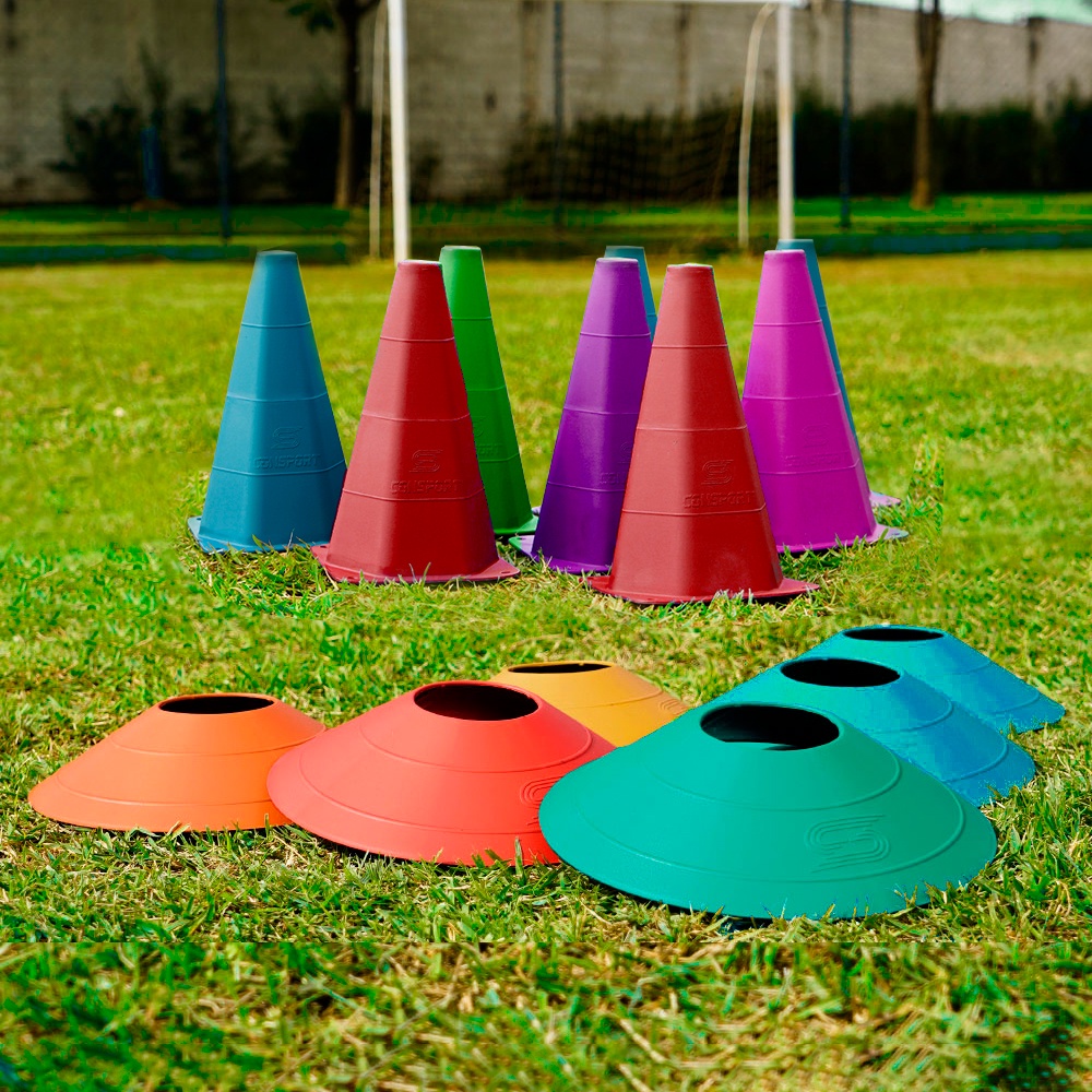 Kit 5 Cones + 5 chapéus chinês coloridos para Ensinar Cores Treino Velocidade Agilidade Futebol