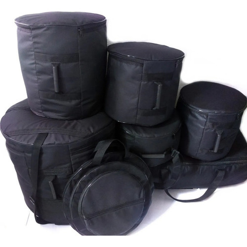 Bags Bateria Bumbo 20 ,Tons 8 ,Tom 10 e Tom 12, Surdo Bateria 14, Caixa 14x8, Ferragem 90 - 7 peças
