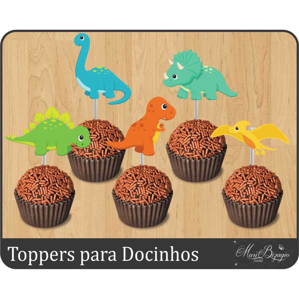 50 Tags Toppers P/ Docinho Dinossauro Baby para festa, brigadeiro beijinho em Oferta na Shopee