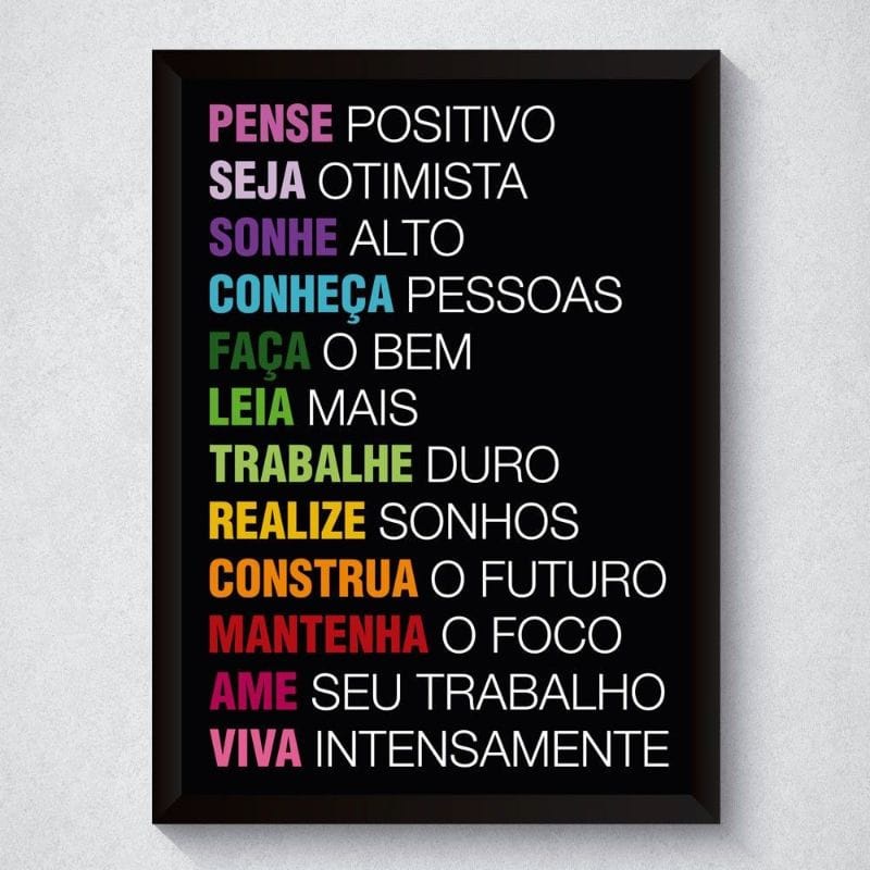 Plaquinha Quadro Decorativo Personalizado Pense Positivo Seja Otimista Sonhe Alto Frase Motivacional 30x20 e 40x60