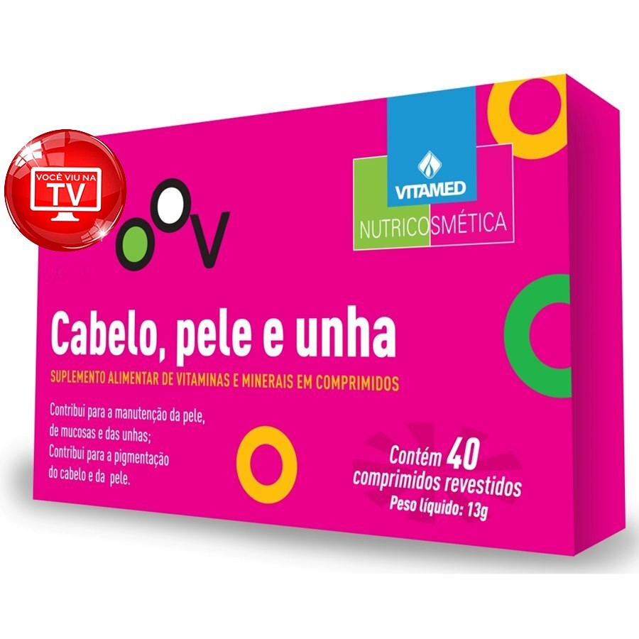 Cabelo Pele E Unha Com Biotina Nutrição Vitaminas 40 Comprimidos Moov