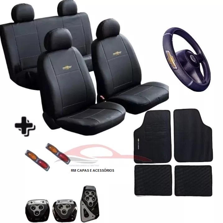 Capa De Banco Para Carro Couro Tecido Kit Automotivo Tapete Pedaleira Volante Celta Corsa Agile Cobalt Carros Chevrolet