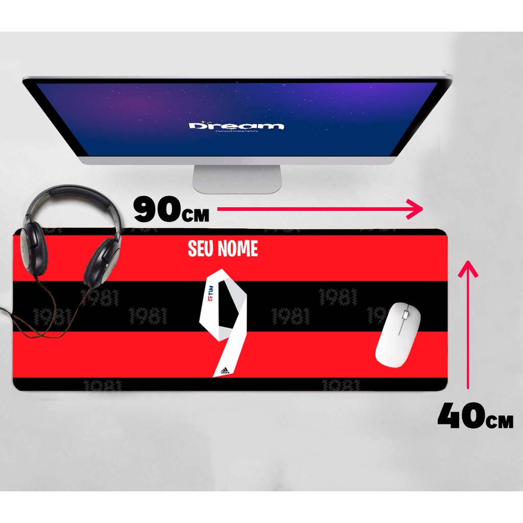Mouse Pad Gamer Flamengo seu nome personalizado Extra Grande 90x40 Personalizado