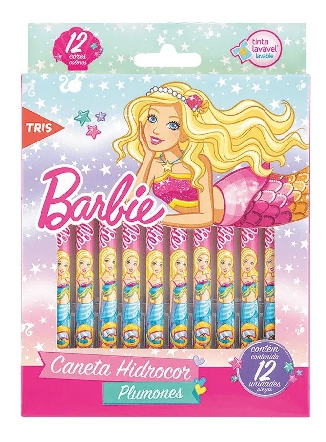 Caneta Barbie Sereia 12 Cores | Shopee Brasil
