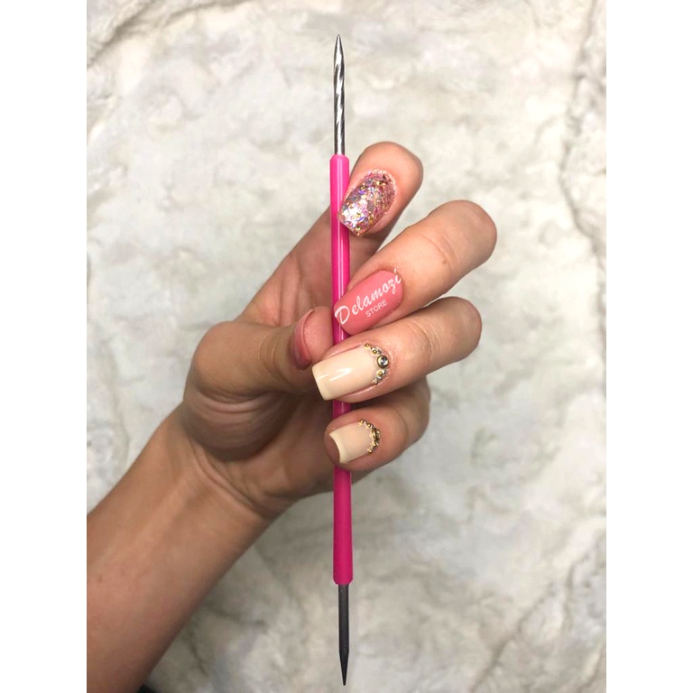 Palito Unha Isis Cutelaria em inox com silicone Rosa Manicure Pedicure Podologia em Oferta na Shopee