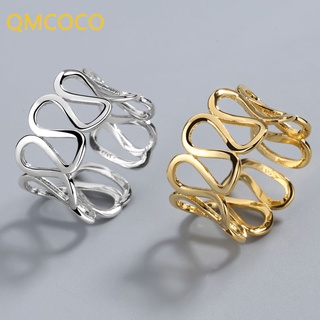 QMCOCO Prata Ouro Cor Geometria Oca Redonda Padrão Bump Matte Anéis Retrô Ajustáveis Anel Para Mulheres Homens Moda Festa Joias Casal