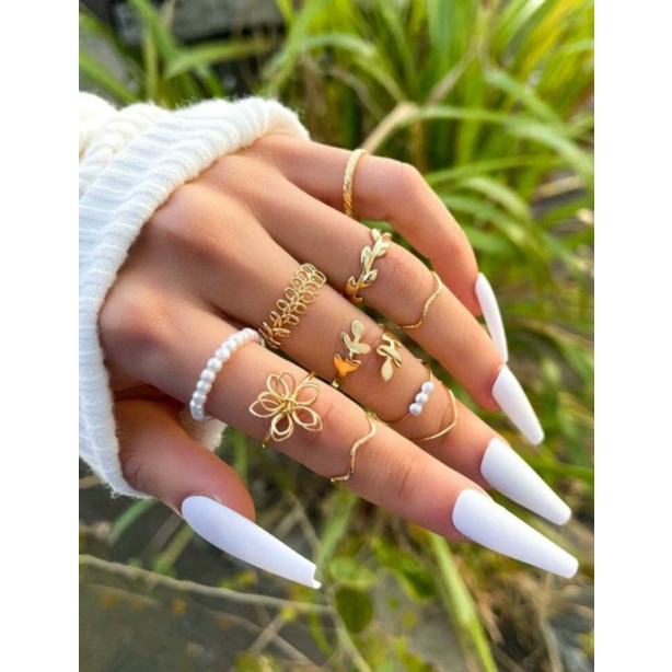Anel dourado 10 pçs moda feminino promoção maquiagem mulher blogueira