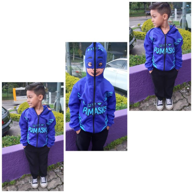 Blusa de frio Infantil personagem com capuz que vira máscara Menino Gato