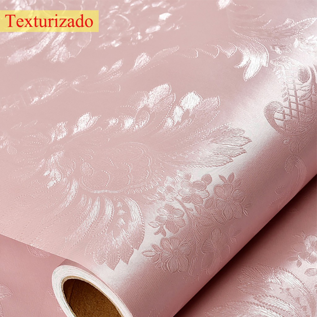 Adesivo Papel De Parede Cozinha Banheiro Quarto Sala Arabesco Rosa Texturizado