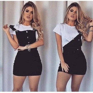 Vestido jardineira Bengaline Modinha verão 2023