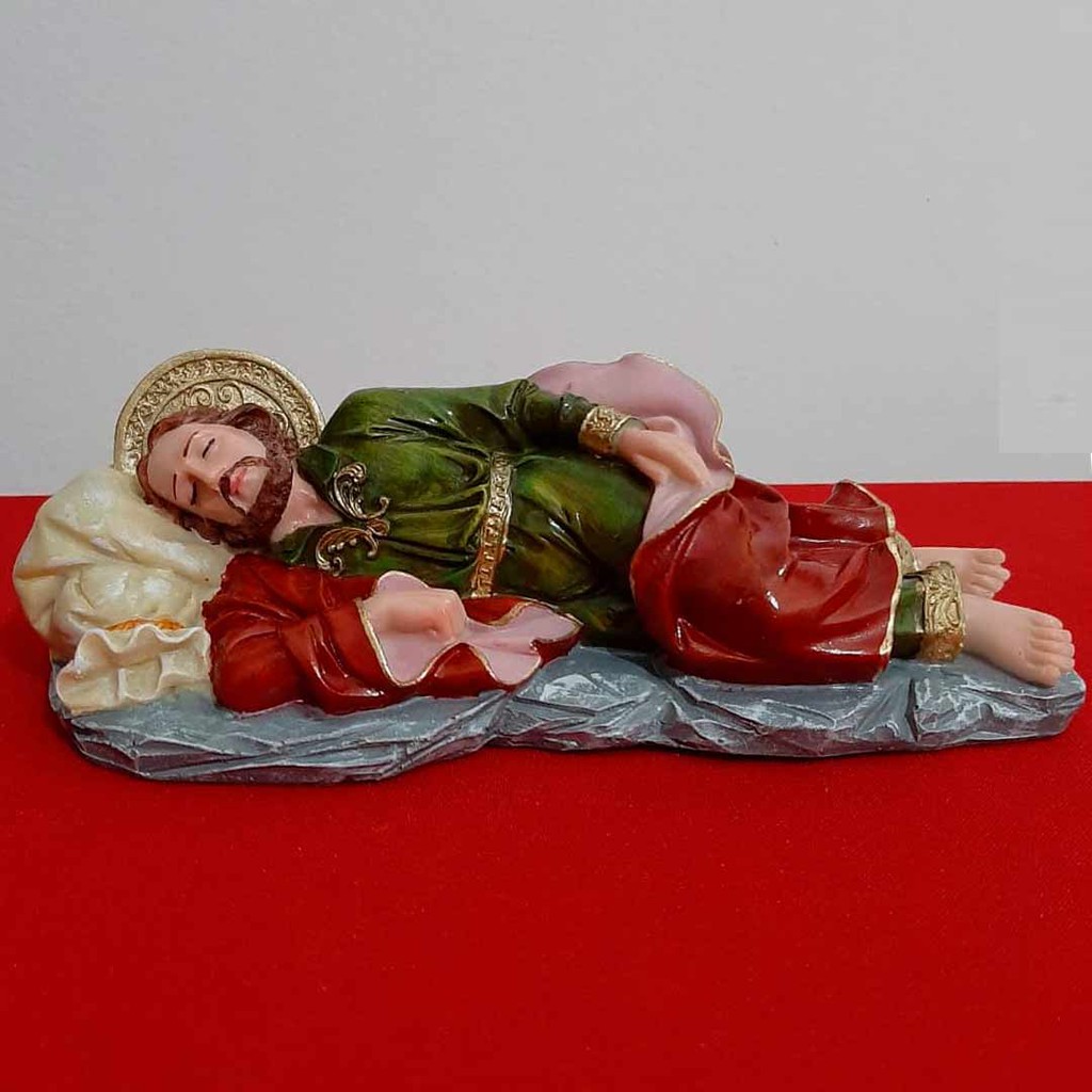 Imagem de São José Dormindo em Resina - 20 cm - Modelo 3 São José Deitado que o Papa Francisco tem