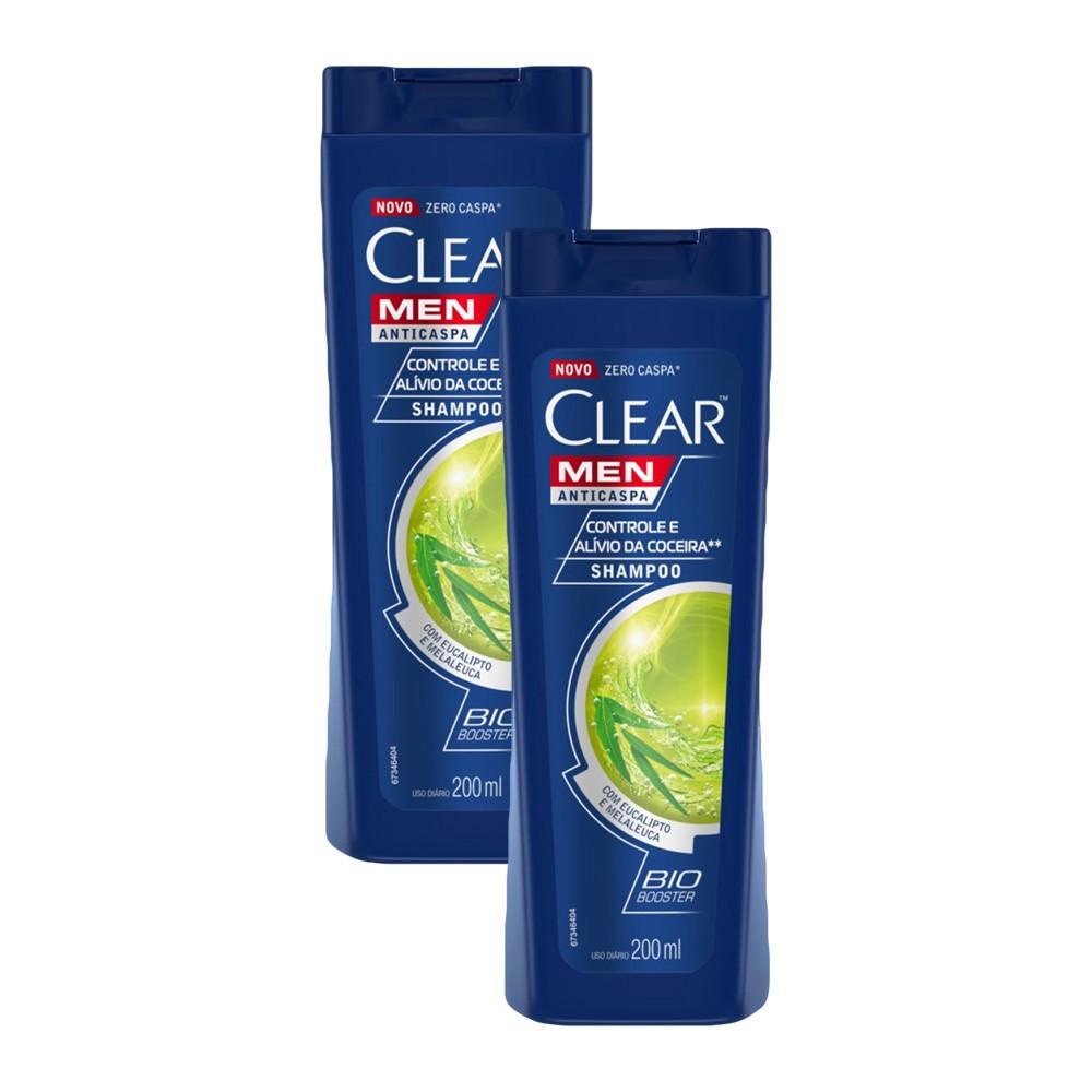 Kit 2 Shampoos Clear Men Anticaspa Controle e Alivio da Coceira 200 ml