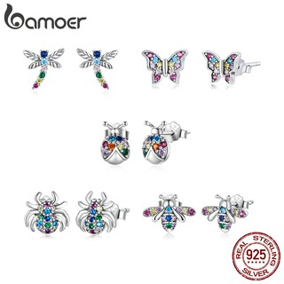 Bamoer Brinco De Tarraxa De Prata 925 Colorido Série Inseto 5 Tipos Moda Jóias Presentes Para Mulheres Bse559