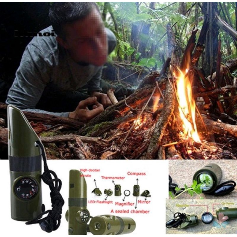Apito de sobrevivência  tático 7 em 1  + BRINDE funções acampamento pesca  escalada montanhismo rapel