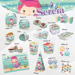 Embalagem Caixa Caixinha para festa infantil tema sereia.