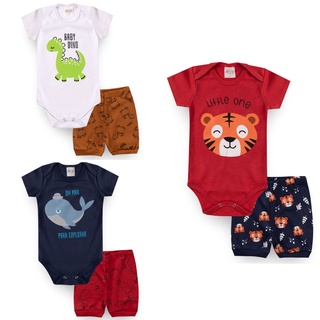 Kit 3 conjunto body bebê manga curta shorts verão