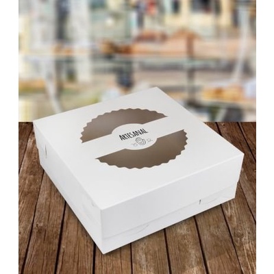 Embalagem p/ torta em Papel Triplex Branco com visor acetato (22 x 22 x 8 cm) tampa e fundo separados - 10 unidades