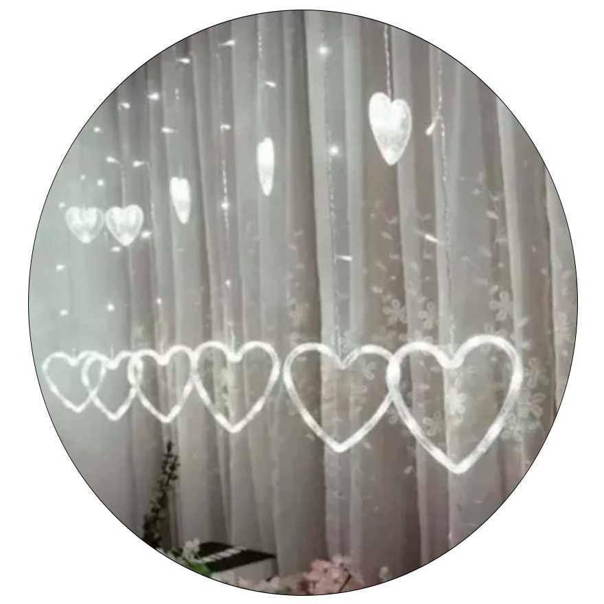 Cascata Coração 138 Led 8 Funções 220V 2.5M branco frio, branco quente ou colorido c/ fio branco