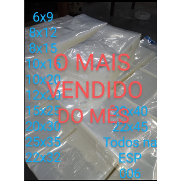 saco transparente cristal PP 6x9/ 8x12/ 8x15/ 10x15/ 10x20/ 12x20/ 15x25/ 20x40/ 20x30/ 22x32/ 22x45/ 25x35/ todos na ESP 006