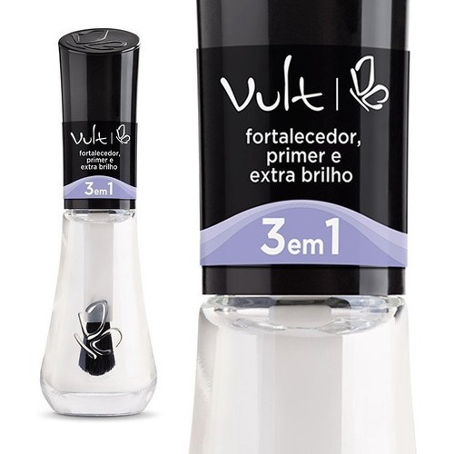 Esmalte Vult 3 em 1- Fortalecedor, Primer e Extra Brilho - 8ml