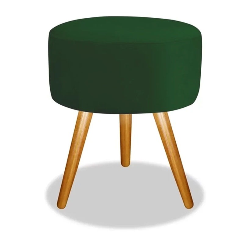 Puf Pufe Puff Redondo Pés Palito Suede Verde Retrô Quarto Sala De Estar /área De Lazer Recepção