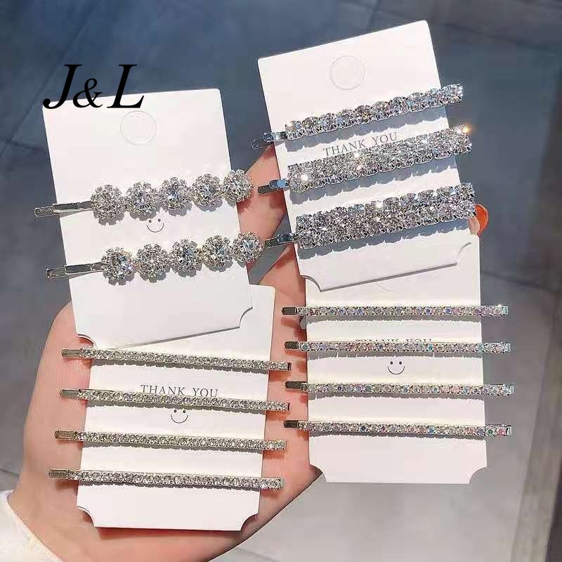 J & L 4 Peças / Conjunto Presilha De Cabelo Feminina Com Strass Delicado Geométrico em Oferta na Shopee