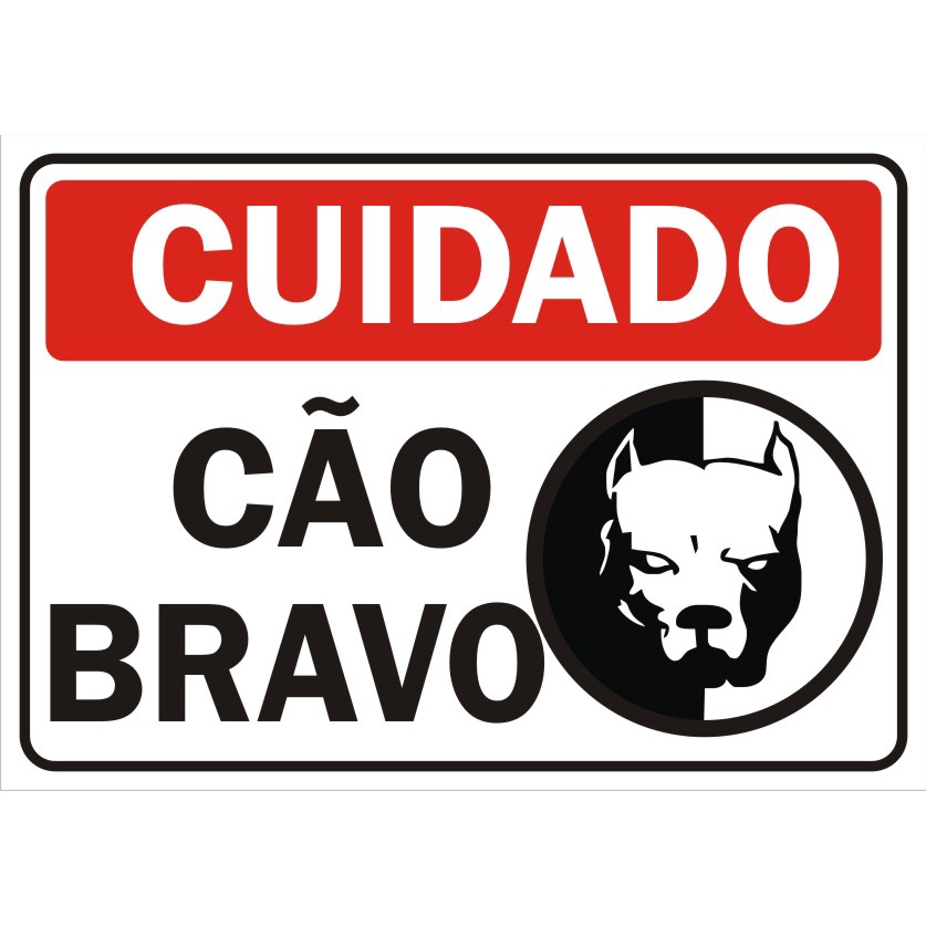 Placa Cuidado Cão Bravo em Oferta na Shopee
