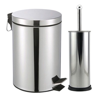 Kit Lixeira 5 litros Inox + Escova Sanitária Inox para Banheiro