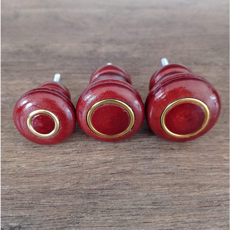 Puxador Madeira mogno kit 4/5/6 peças c/ Anel dourado, para porta, cômoda, gaveta e moveis em geral em Oferta na Shopee